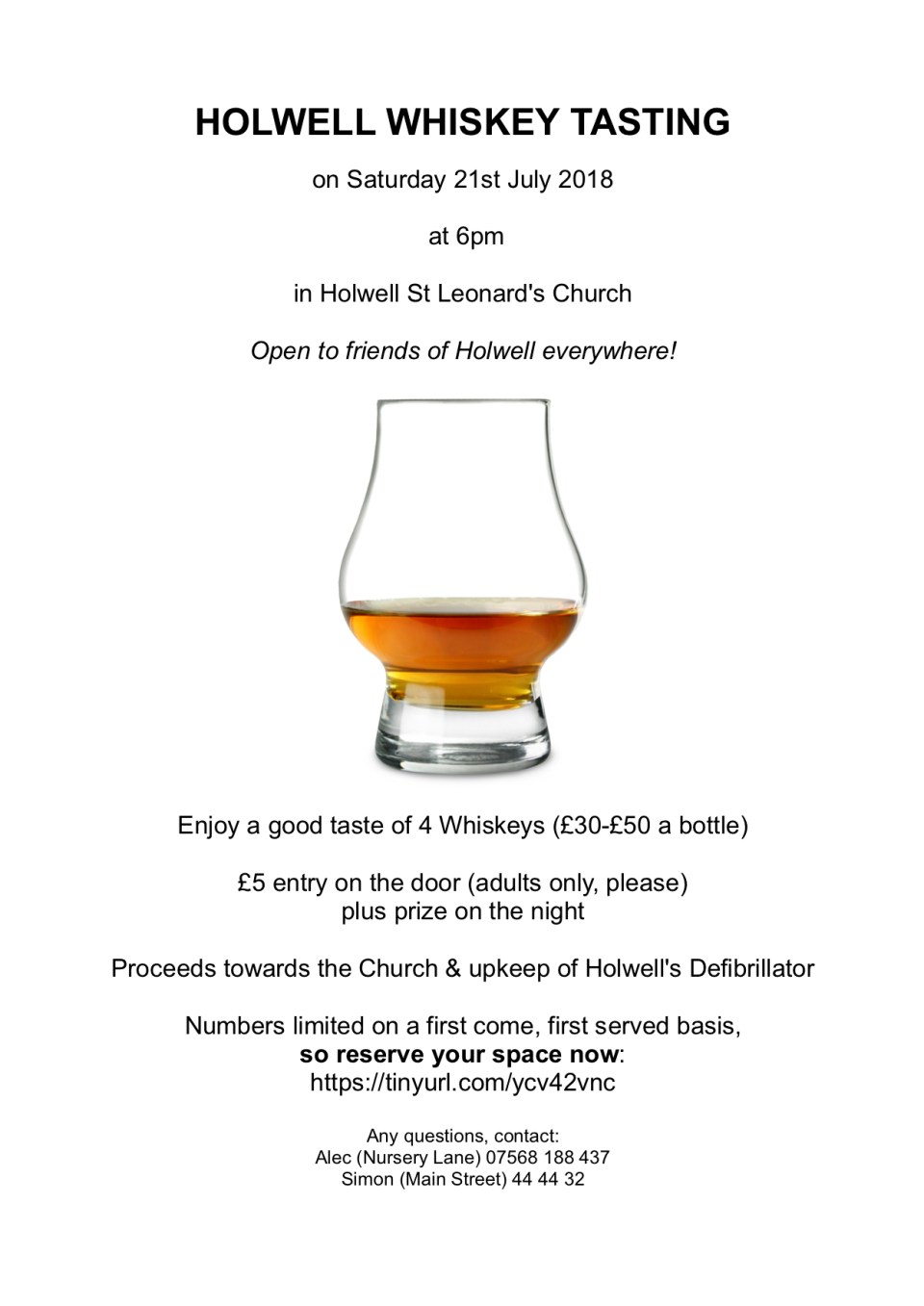 Holwell Whiskey Tasting 2018 flyer
